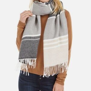 Calvin Klein Gray and Cream Striped Scarf
